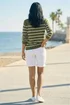Roman Khaki Slash Neck Stripe Knit Jumper - L Image 2