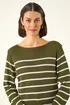 Roman Khaki Slash Neck Stripe Knit Jumper - L Image 4