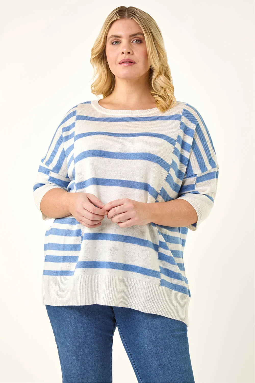 Roman Blue Curve Stripe Knit Jumper - Size 26-28 Image 4