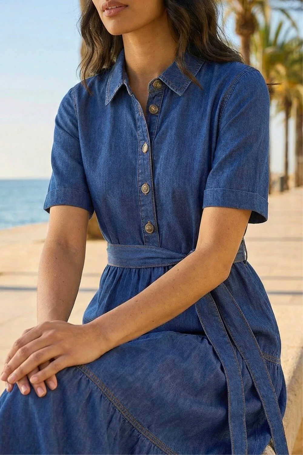Roman Denim Button Detail Tiered Midi Dress - 20 Image 4