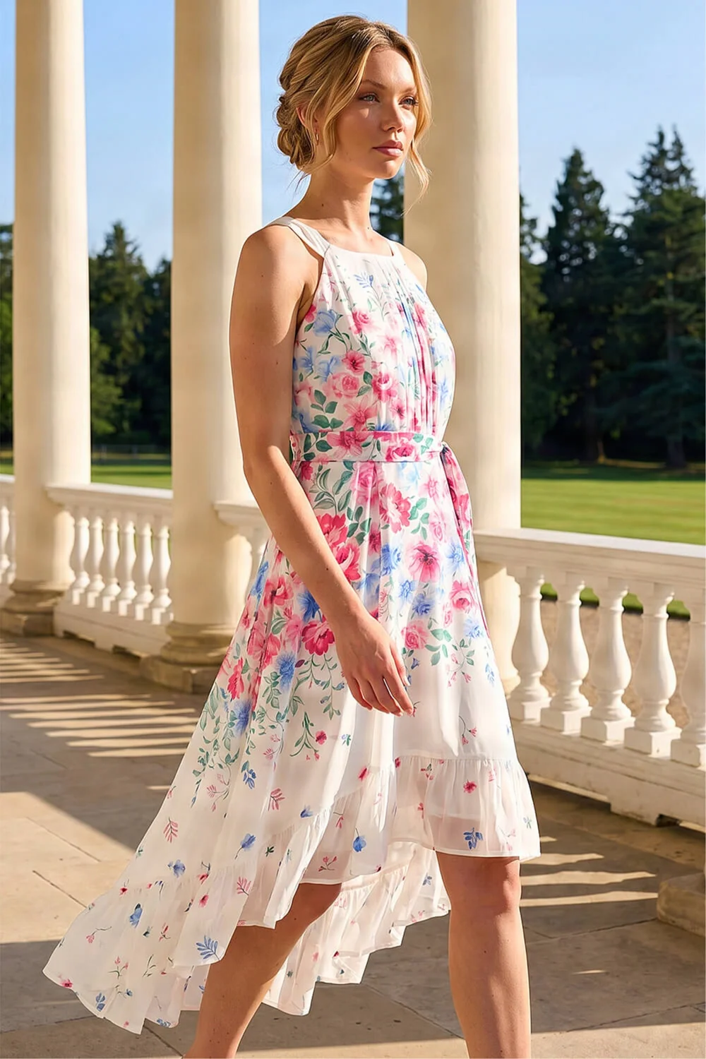 Roman Ivory Floral Print High Low Midi Dress - 10 Image 1