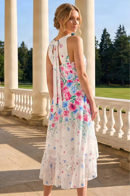 Roman Ivory Floral Print High Low Midi Dress - 10 Image 2