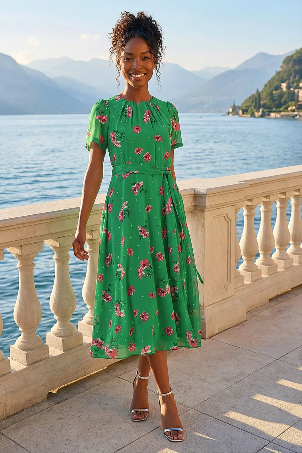 Roman Green Floral Chiffon Pleated Dress - 20 | Matalan Roman Green Floral Chiffon Pleated Dress - 20 | Matalan