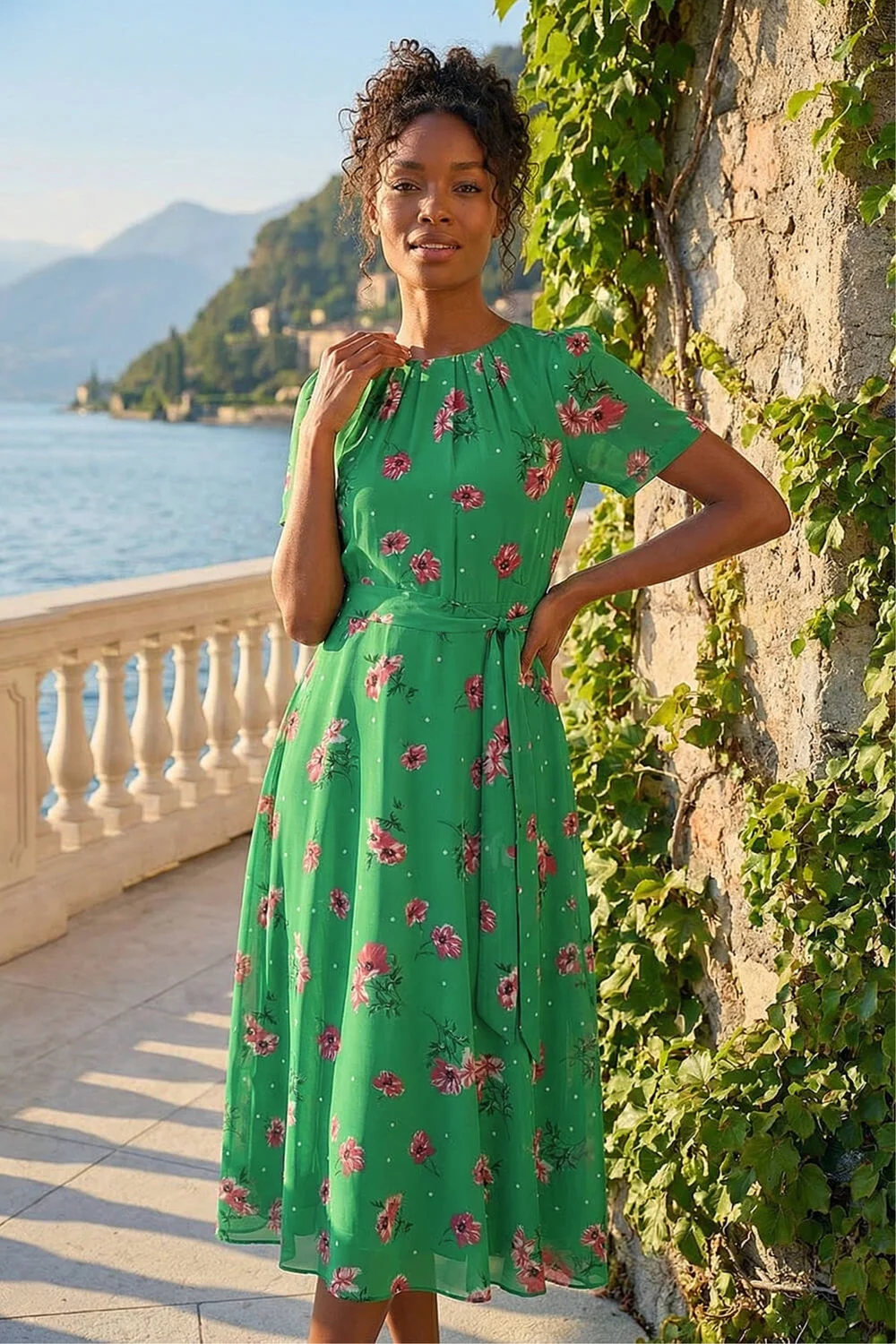 Roman Green Floral Chiffon Pleated Dress - 20 | Matalan Roman Green Floral Chiffon Pleated Dress - 20 | Matalan