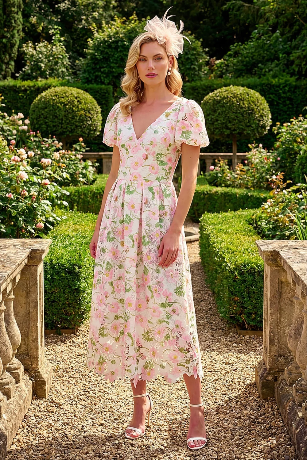 utala floral crochet trim linen midi dress Cupshe Women's In Mykonos Ornate Midi Beach Dress