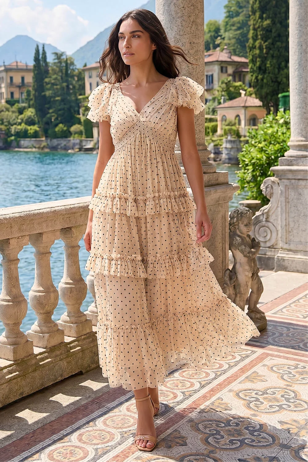 Ruffle Sleeves Frill Neck Lace Top Flowy Maxi Dress Roman Ivory Polka Dot Frill Mesh Maxi Dress 16 Ruffle Sleeves Frill Neck Lace Top Flowy Maxi Dress Roman Ivory Polka Dot Frill Mesh Maxi Dress 16
