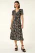 Roman Black Floral Print Twist Front Stretch Dress - 10 Image 3