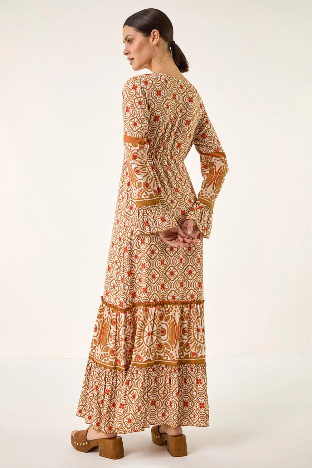 Roman Orange Border Print Maxi Dress - One Size Image 3