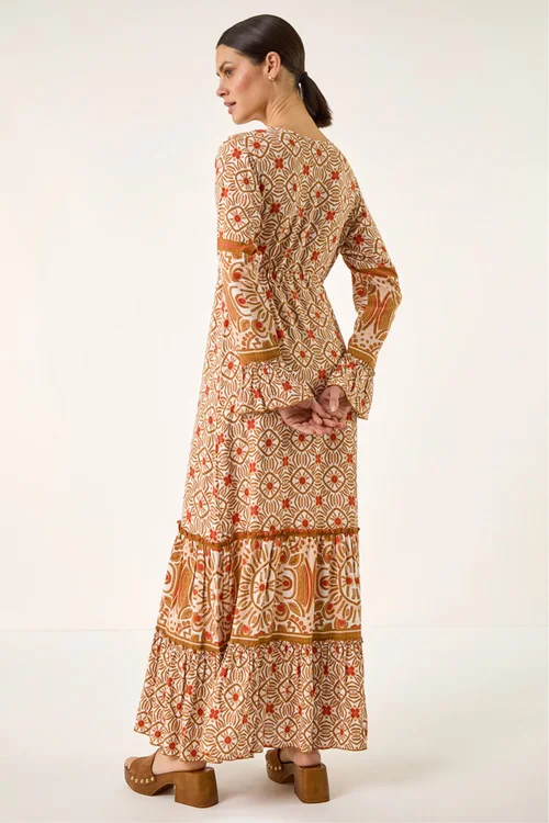 Roman Orange Border Print Maxi Dress - One Size Image 3