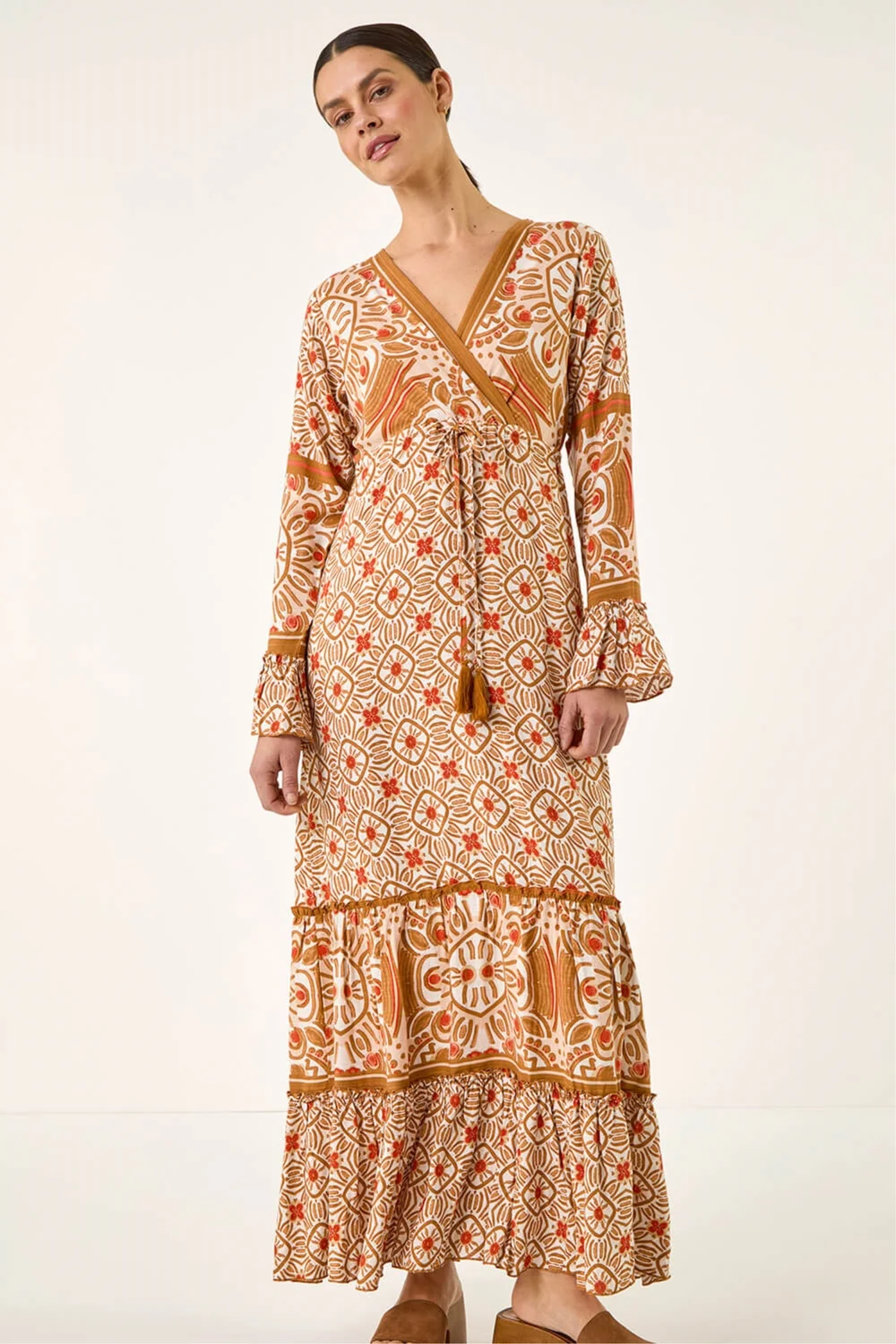 Roman Orange Border Print Maxi Dress - One Size Image 4