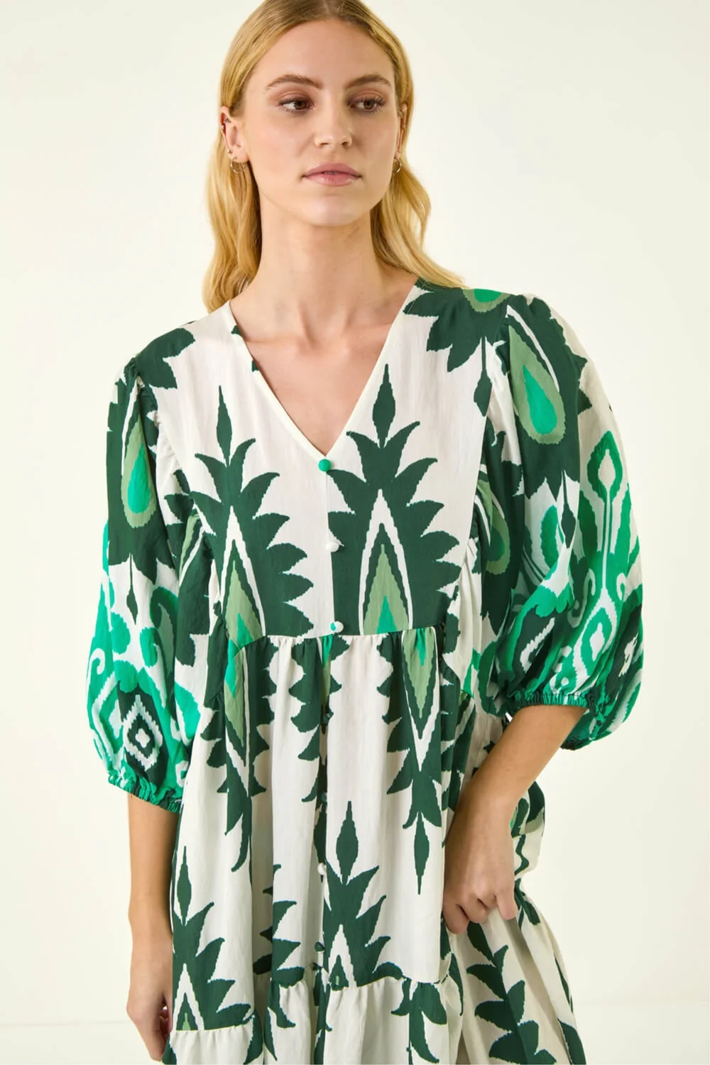 Roman Green Aztec Print V-Neck Midi Dress - One Size | Matalan Roman Green Aztec Print V-Neck Midi Dress - One Size | Matalan