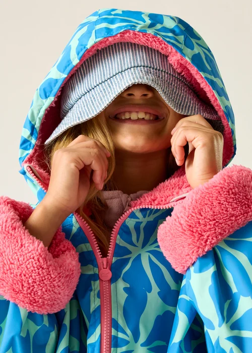 Regatta Blue Floral Pink Lemonade Junior Waterproof Robe with Hydrafort Technology (3-13 Years) - 3-5 Image 4