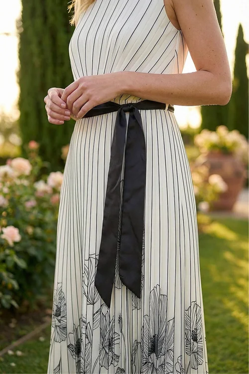 Roman Ivory Border Print Pleated Midi Dress - 12 Image 4
