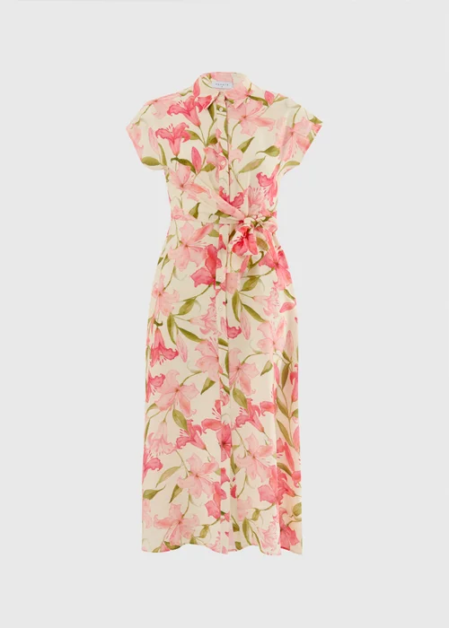 Pink Tropical Floral Midi Shirt Dress - 8 Image 4