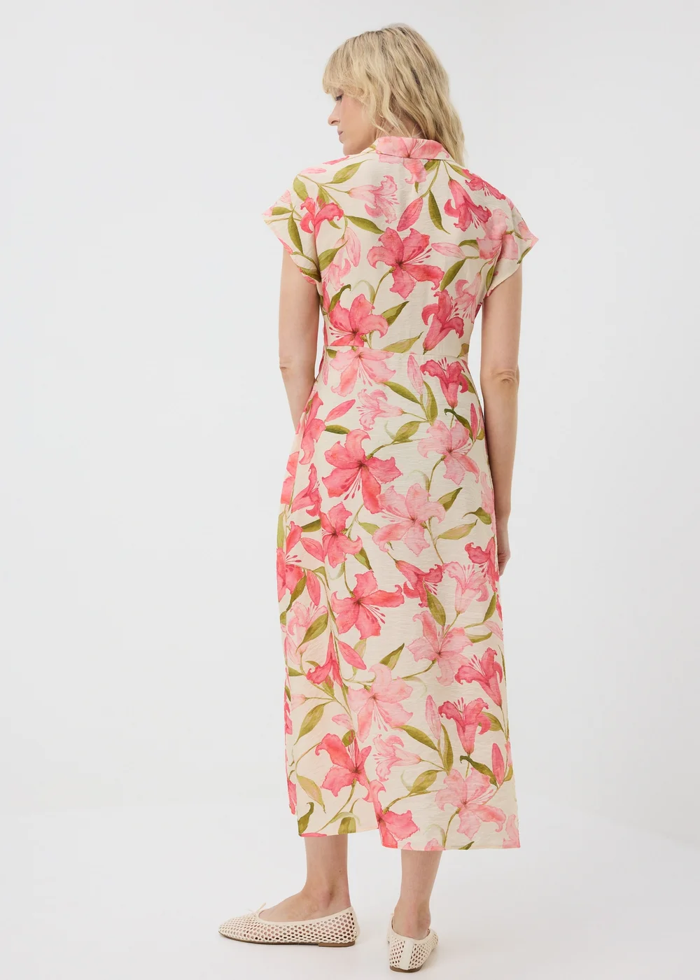 Pink Tropical Floral Midi Shirt Dress - 8 Image 2