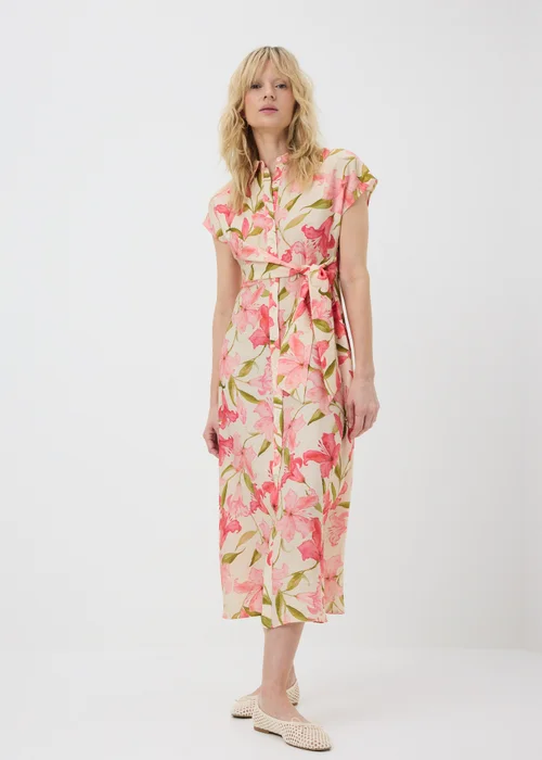 Pink Tropical Floral Midi Shirt Dress - 8 Image 1