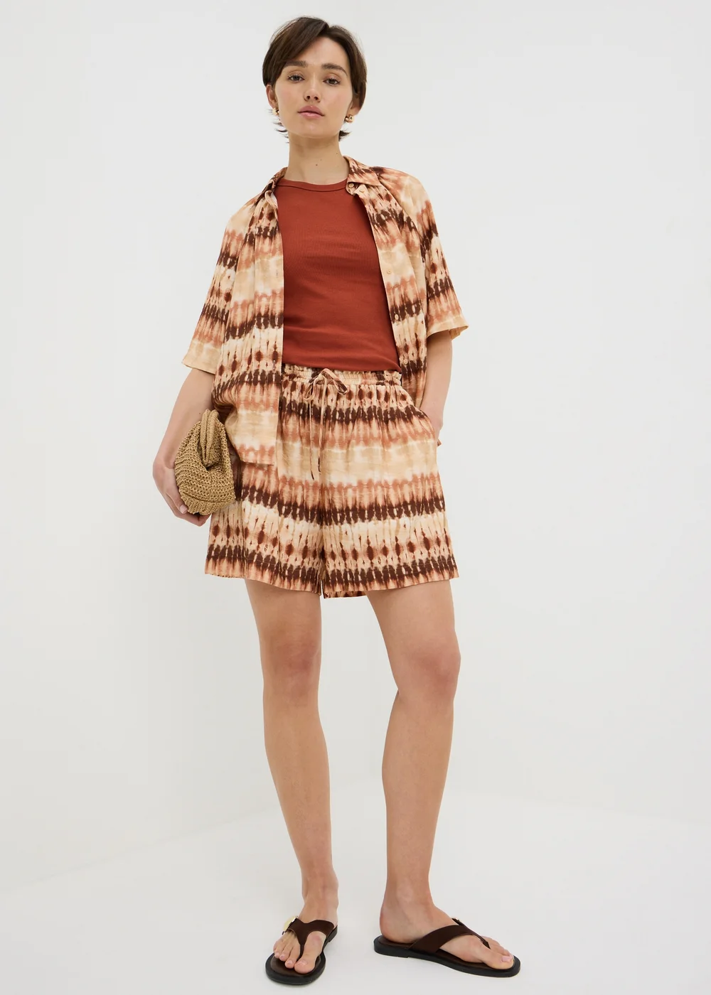 Brown Tie Dye Co Ord Shorts - 12 Image 1