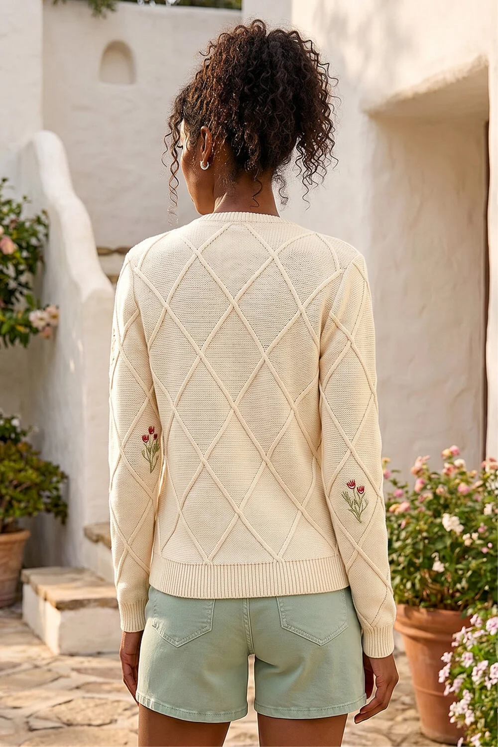 Roman Ivory Floral Embroidered Knit Cardigan - 16 Image 3