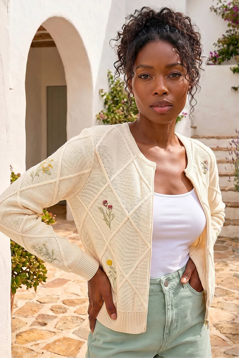 Roman Ivory Floral Embroidered Knit Cardigan - 16 Image 1