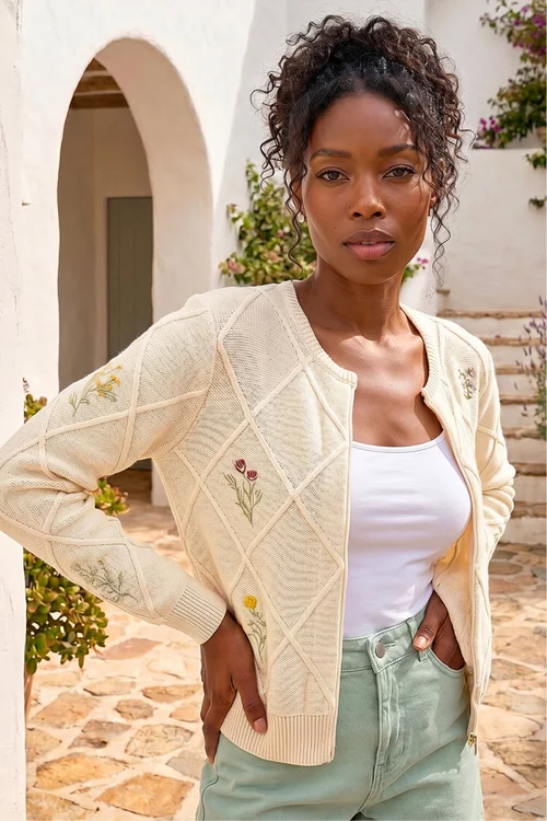 Roman Ivory Floral Embroidered Knit Cardigan - 16 Image 1
