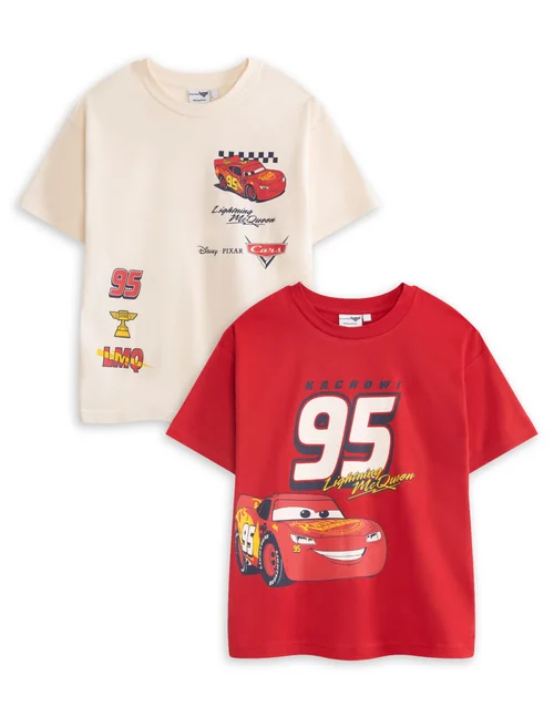 Vanilla Underground Disney Cars Boys Multicoloured Lightning Mcqueen T-Shirts (5-14 Years) - 2 pack - 11-12 Yrs Image 1