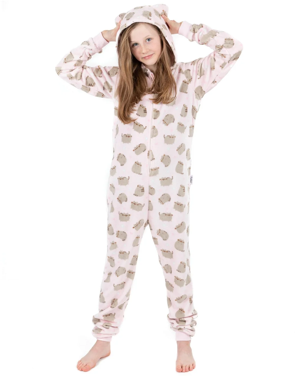Vanilla Underground Pusheen Girls Pink All-Over Print With Novelty Ears Onesie (9-14 Years) - Age 13-14 Years Image 1