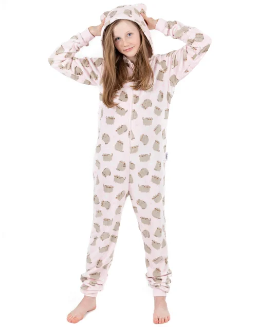 Vanilla Underground Pusheen Girls Pink All-Over Print With Novelty Ears Onesie (9-14 Years) - Age 13-14 Years Image 1
