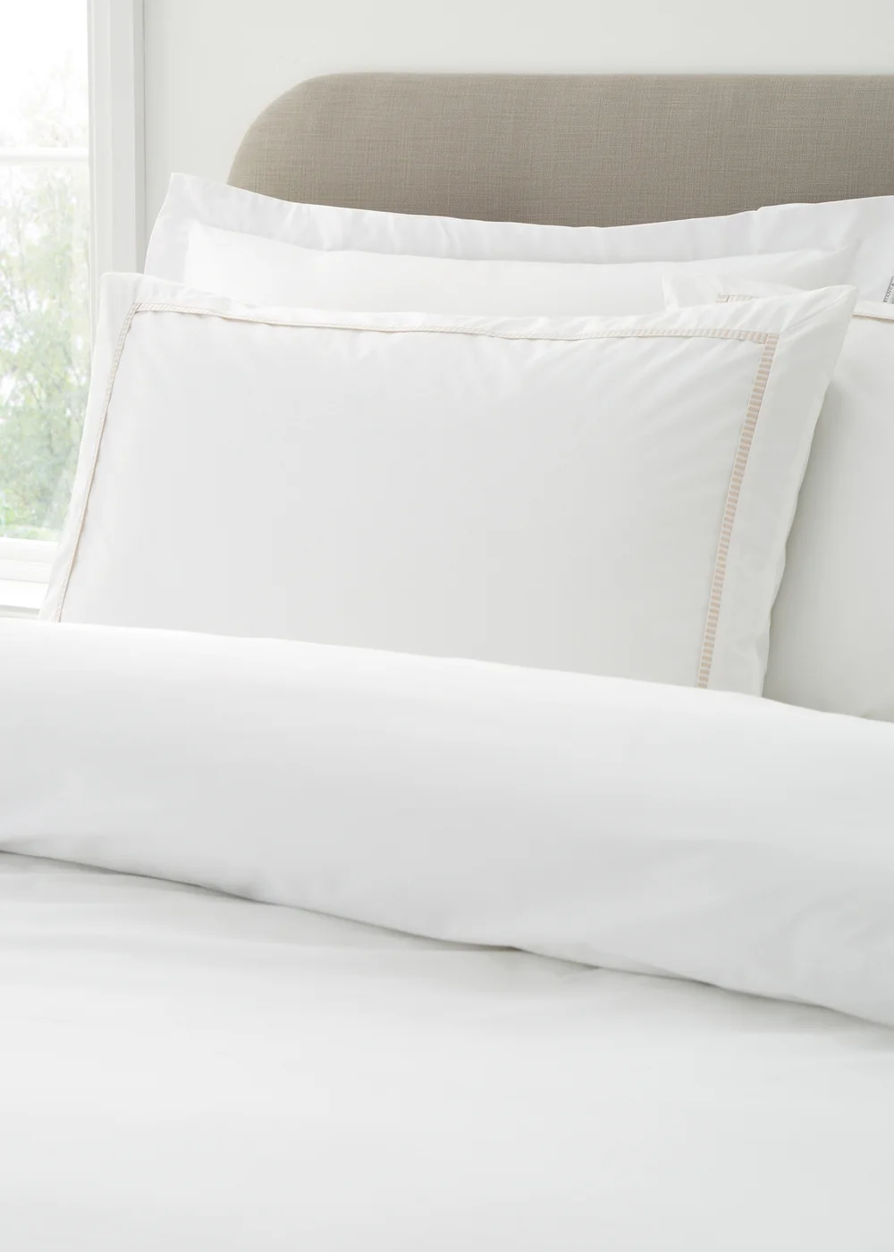Bianca Fine Linens Contrast Trim 200 Thread Count Cotton Duvet Cover Set Natural - Single Image 2
