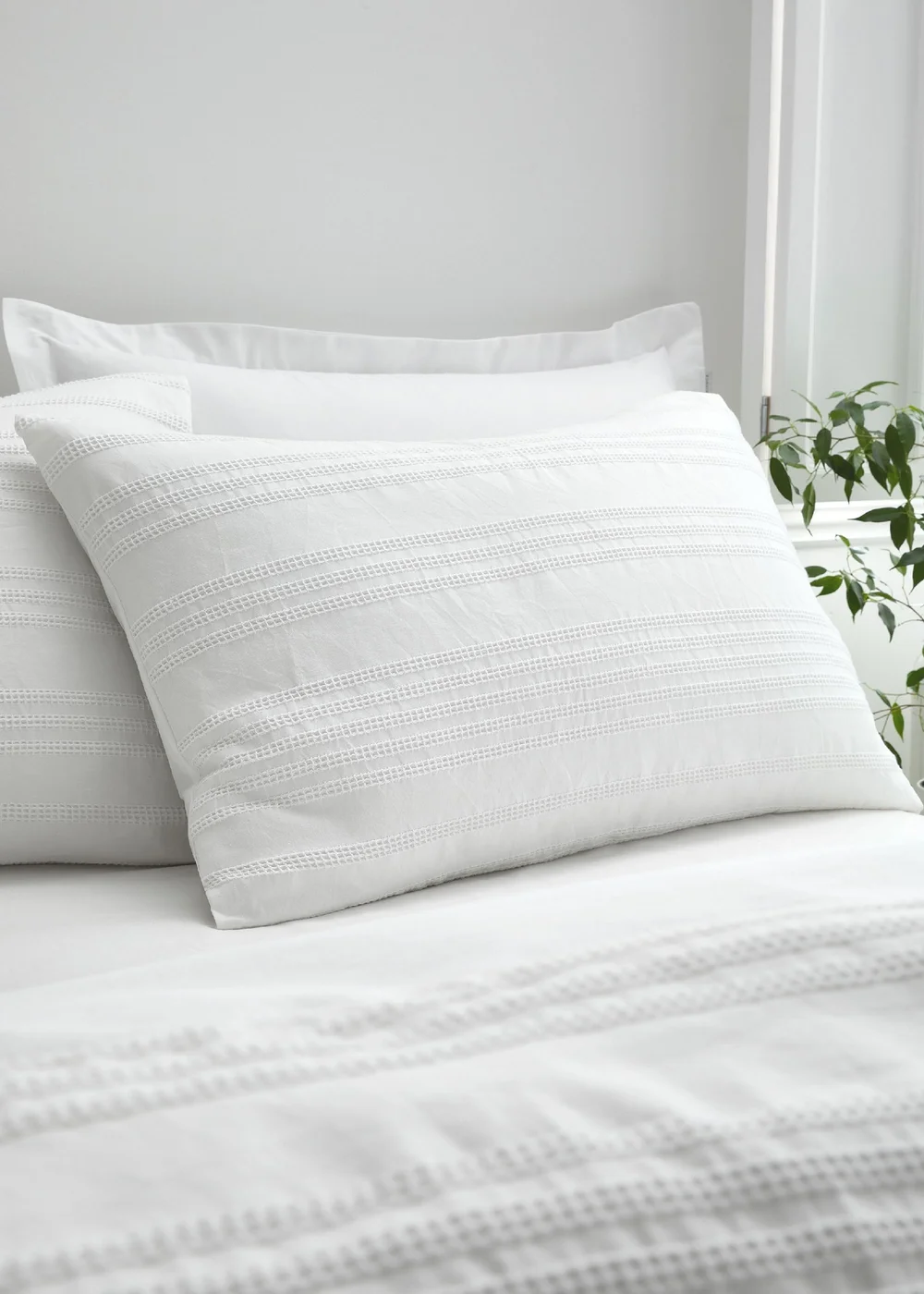 Bianca Fine Linens Waffle Cotton Stripe Duvet Cover Set White - Single Image 2