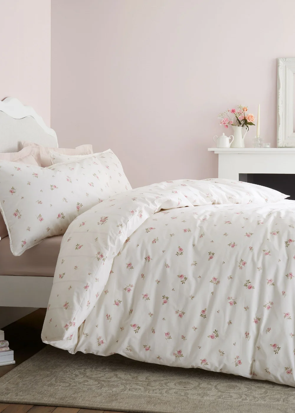 Bianca Fine Linens Vintage Rosebud Lace 200 Thread Count Cotton Reversible Duvet Cover Set Cream - Double Image 2