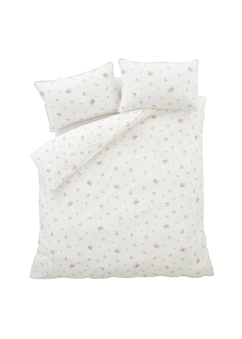 Bianca Fine Linens Vintage Rosebud Lace 200 Thread Count Cotton Reversible Duvet Cover Set Cream - Double Image 6