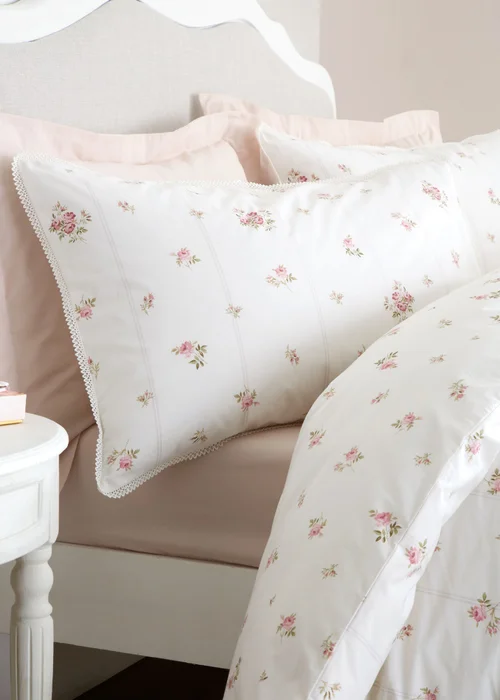 Bianca Fine Linens Vintage Rosebud Lace 200 Thread Count Cotton Reversible Duvet Cover Set Cream - Double Image 3