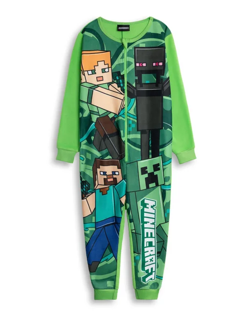 Vanilla Underground Minecraft Boys Green Creeper Onesie (5-14 Years) - 11-12 Yrs Image 1