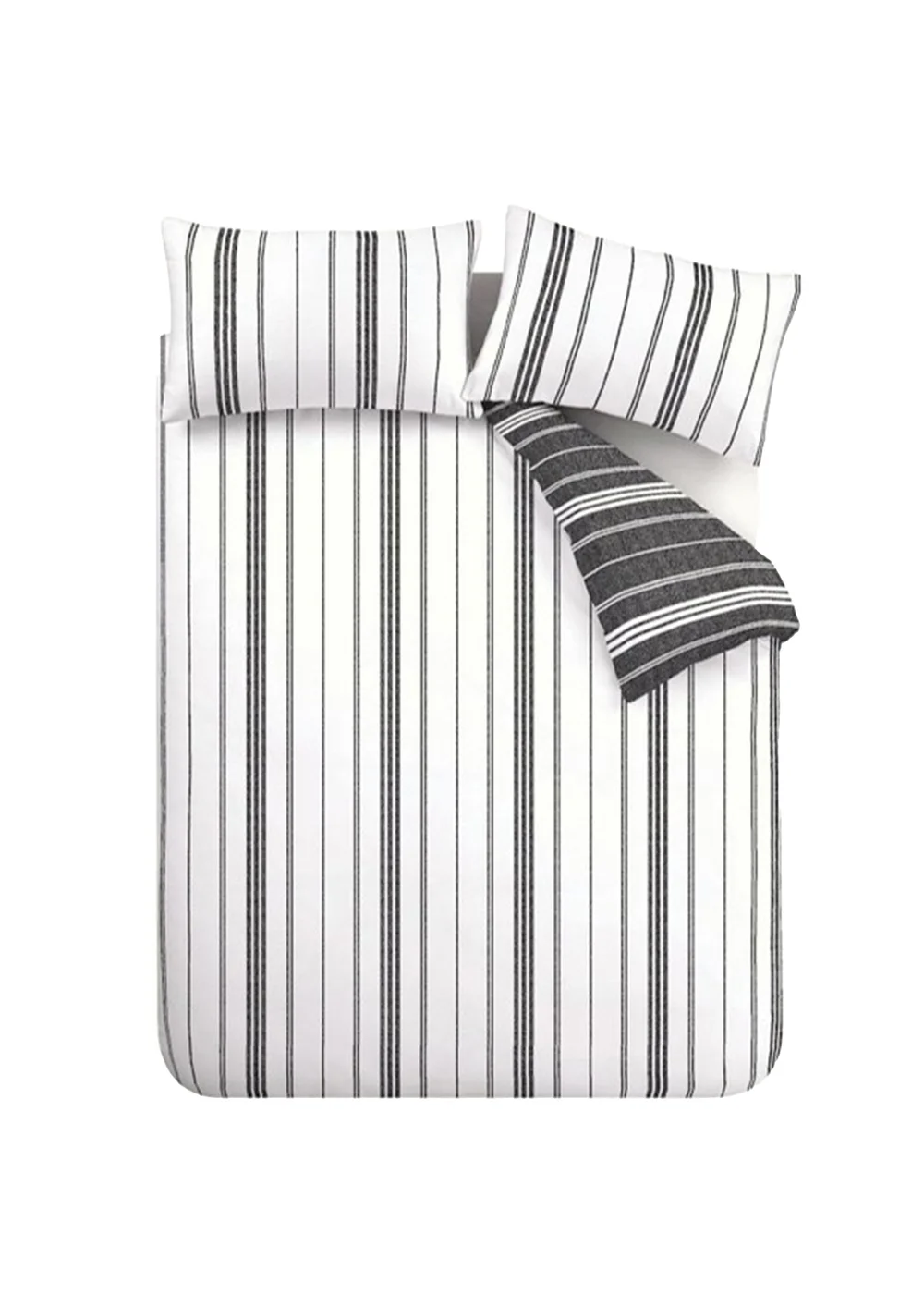 Catherine Lansfield Harbour Stripe Reversible Duvet Cover Set Black - Single Image 5