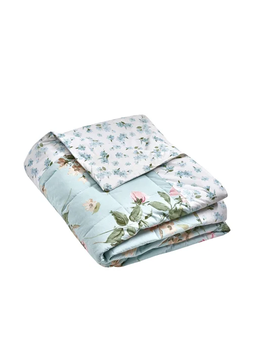 Catherine Lansfield Avebury Floral Reversible Quilted 220x230cm Bedspread Duck Egg Blue - One Size Image 4