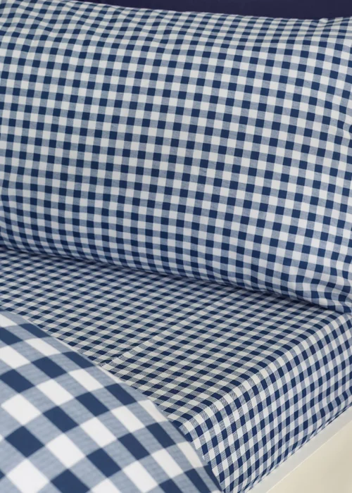 Catherine Lansfield Bamford Gingham Check Fitted Sheet Navy Blue - Single Image 1