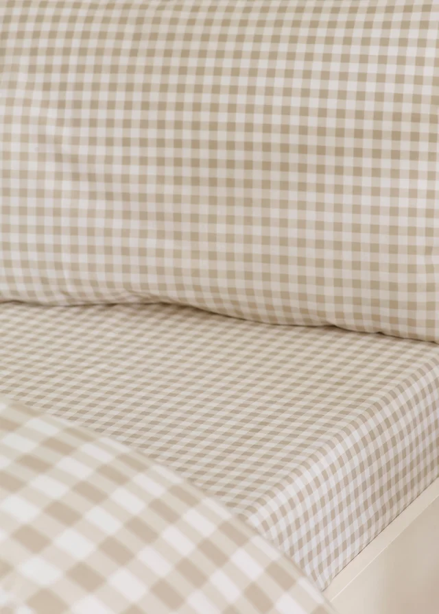 Catherine Lansfield Bamford Gingham Check Fitted Sheet Natural