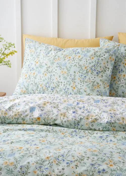 Bianca Fine Linens Ditsy Floral 200 Thread Count Cotton Reversible Duvet Cover Set Green - Single Image 3
