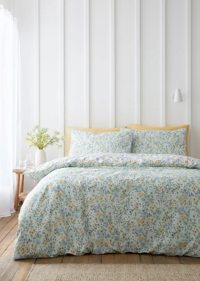 Bianca Fine Linens Ditsy Floral 200 Thread Count Cotton Reversible Duvet Cover Set Green