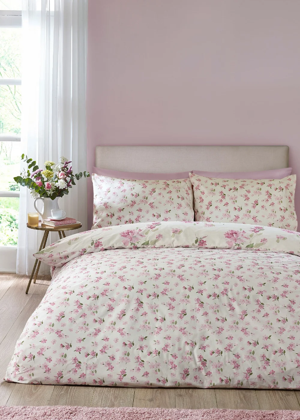 Catherine Lansfield Avebury Floral Reversible Duvet Cover Set Cream - Single Image 2