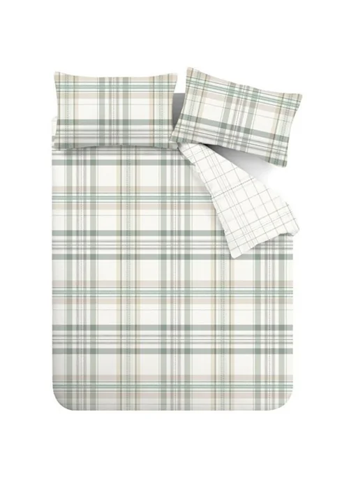 Catherine Lansfield Cartmel Check Reversible Duvet Cover Set Soft Green - Single Image 5