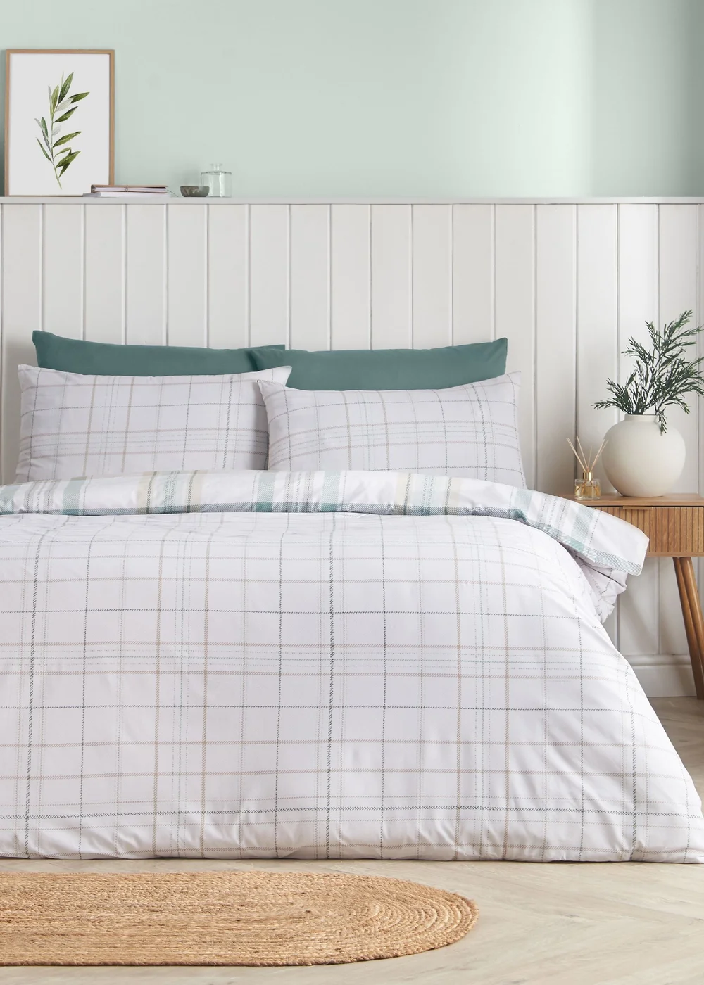 Catherine Lansfield Cartmel Check Reversible Duvet Cover Set Soft Green - Single Image 2