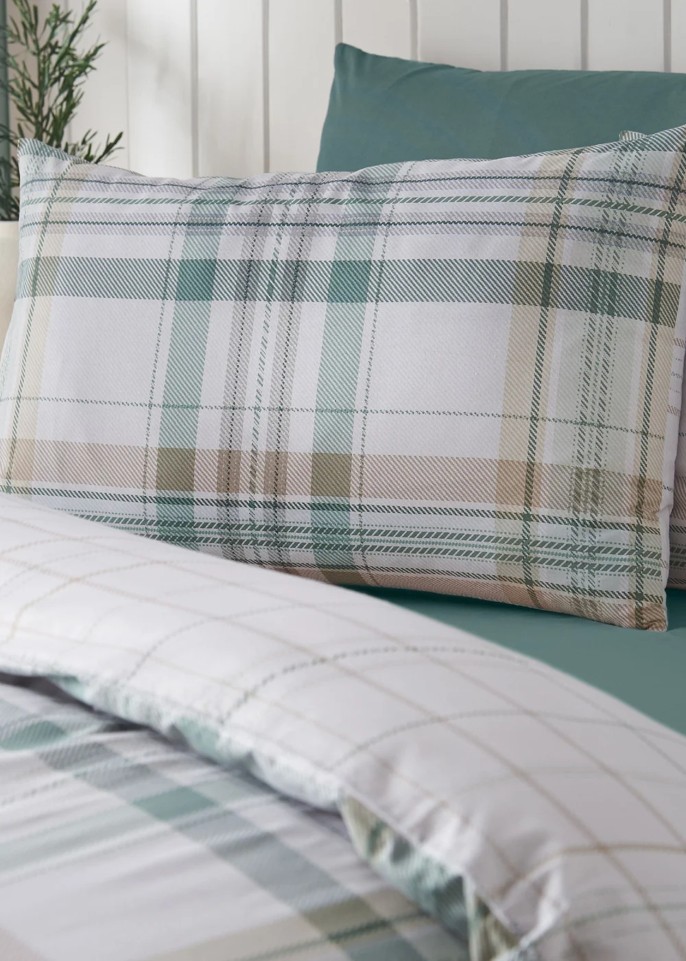 Catherine Lansfield Cartmel Check Reversible Duvet Cover Set Soft Green - Single Image 3