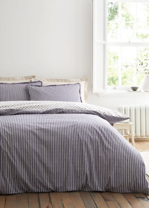 Bianca Fine Linens Amelie 200 Thread Count Cotton Reversible Duvet Cover Set Blue - Double Image 2