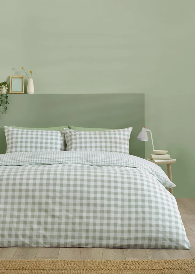 Catherine Lansfield Bamford Gingham Check Reversible Duvet Cover Set Green