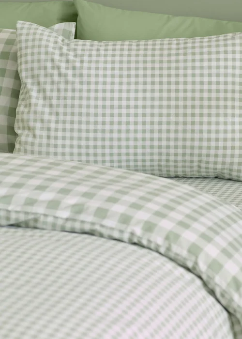Catherine Lansfield Bamford Gingham Check Reversible Duvet Cover Set Green - Single Image 3