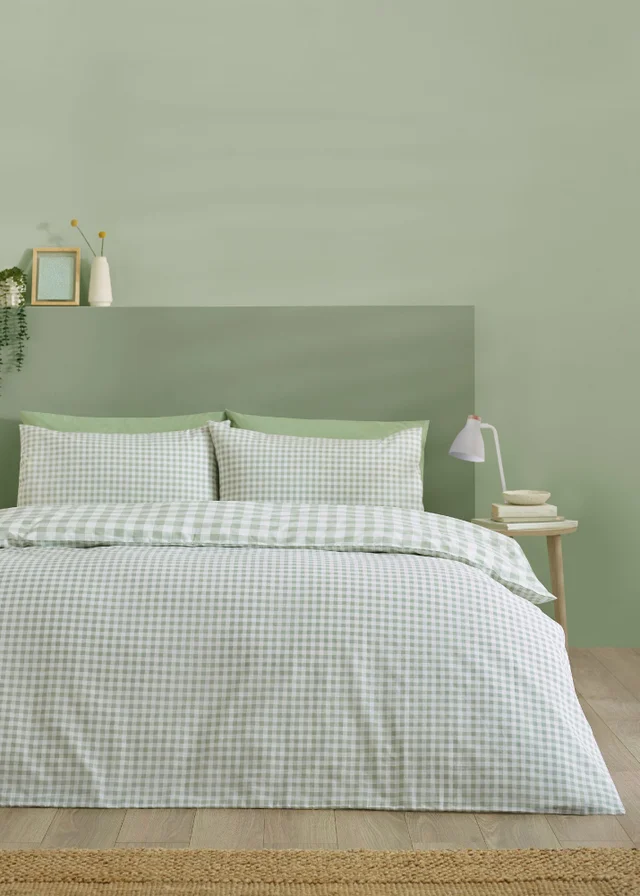 Catherine Lansfield Bamford Gingham Check Reversible Duvet Cover Set Green