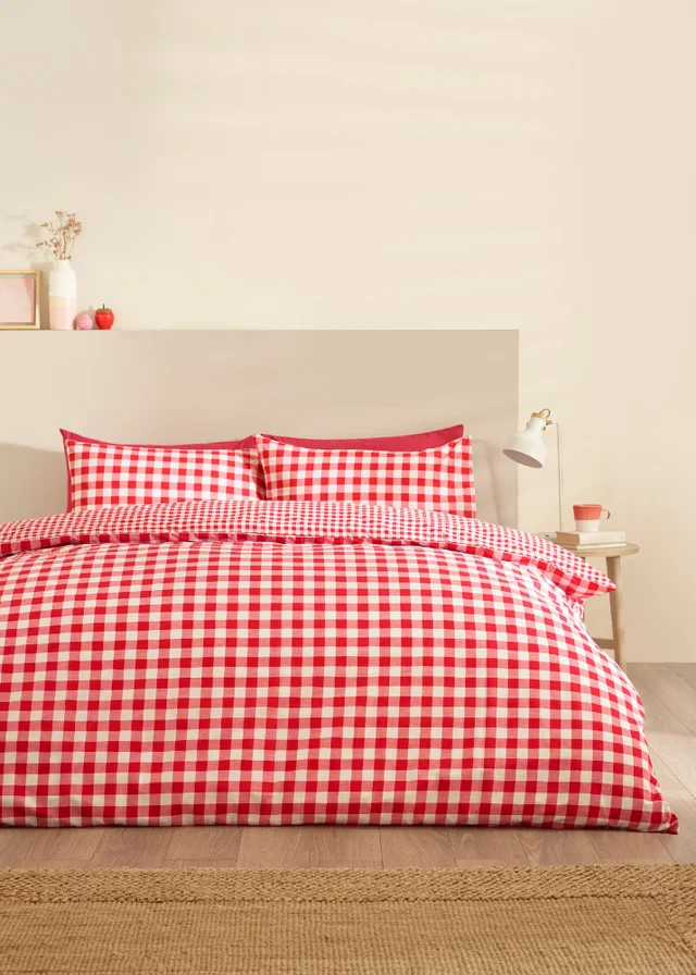 Catherine Lansfield Bamford Gingham Check Reversible Duvet Cover Set Red