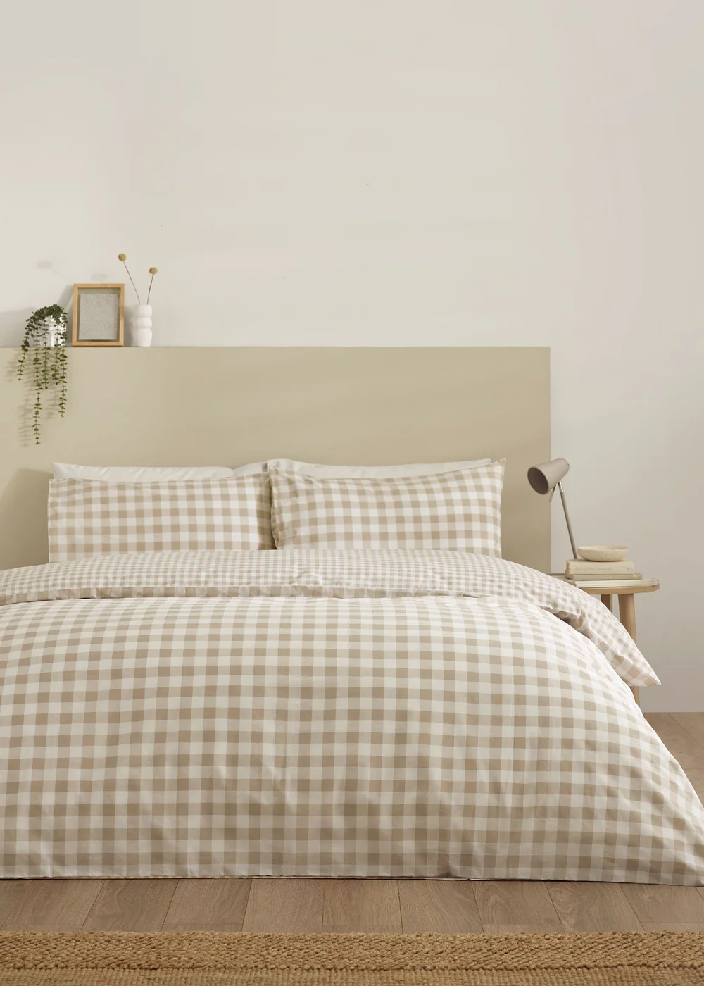 Catherine Lansfield Bamford Gingham Check Reversible Duvet Cover Set Natural - Single Image 2