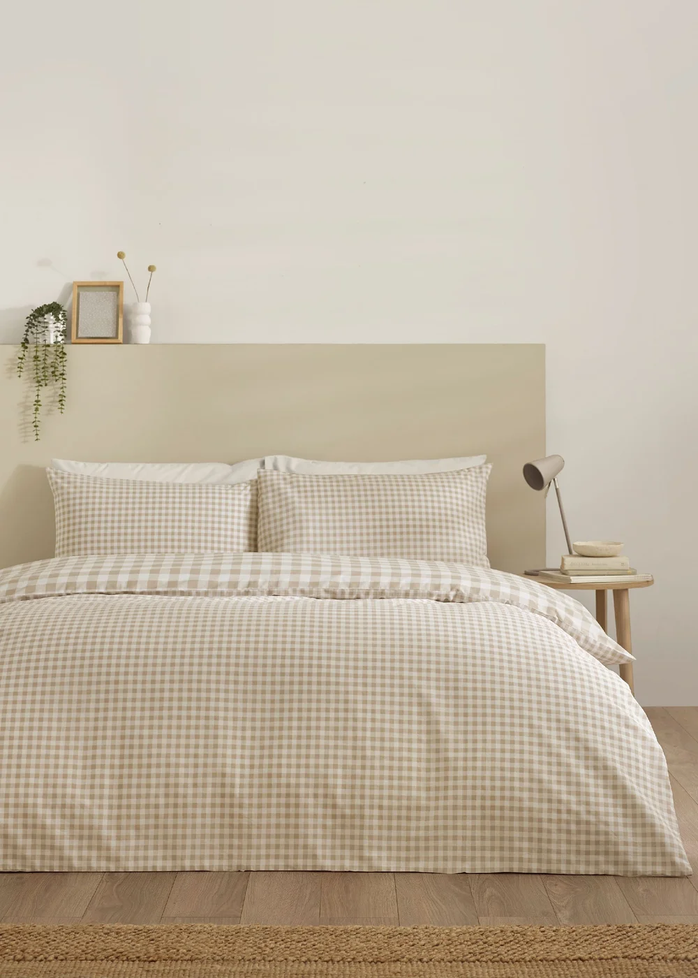 Catherine Lansfield Bamford Gingham Check Reversible Duvet Cover Set Natural - Single Image 1